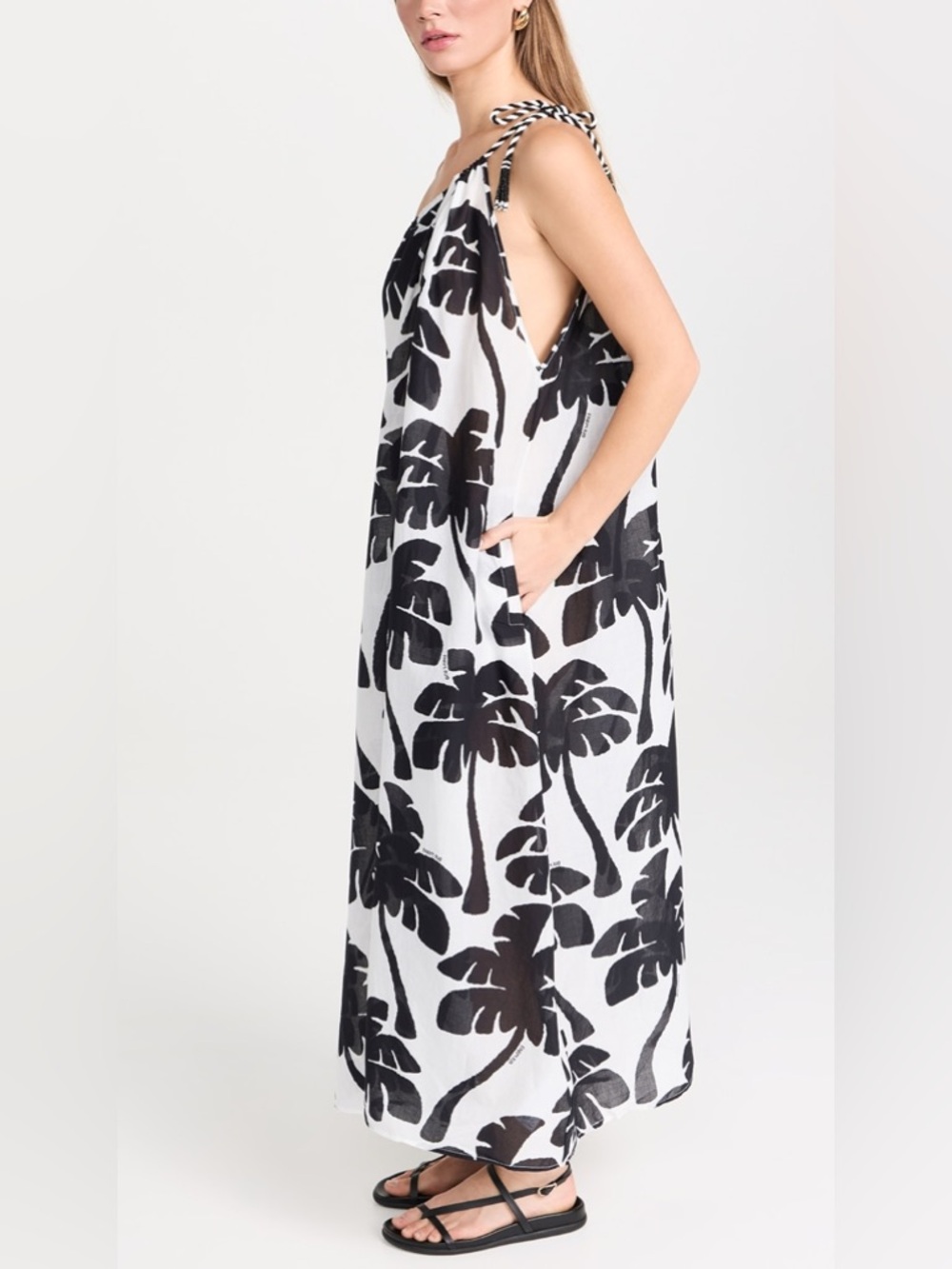 FARM RIO monochromatic One Shoulder Coconut Tree print Cotton Cover-Up Large - Picture 2 of 11
